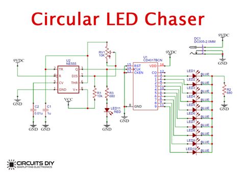 Circular Led Chaser Using 555 Timer And Cd4017 Electronics Projects