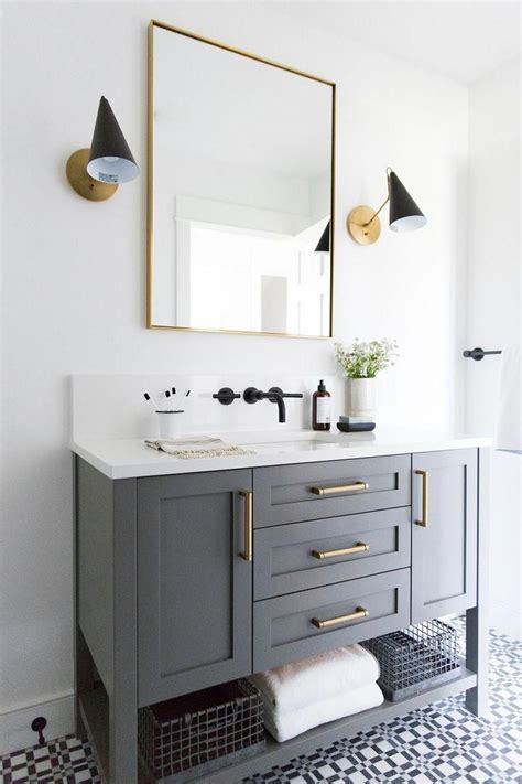 Small Guest Bathroom With Dark Custom Vanity Gray Vanity Modern