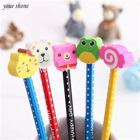 2pcslots With Rubber Pencils Cute Mechanical Pencil Animal Head Rubber