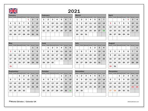 Free download blank calendar templates for 2021. 2021 Calendar, UK - Michel Zbinden EN