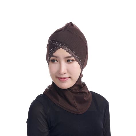 New Womens Face Lift Muslim Hijab Ninja Single Cross Hot Drilling Lace Underscarf Head Islamic