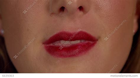 Slow Motion Close Up Woman Biting Her Red Lips Stock Video Footage