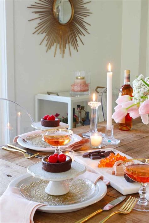 Valentines Day Table Candlelit Dinner For Two Modern Glam