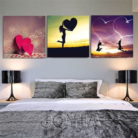 3 Pieces Large Red Love Heart Canvas Wall Art Quality Wall Painting