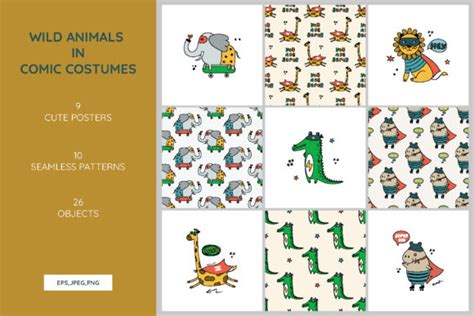 Wild Animals In Comic Costumes Graphic By Alonasavchuk84 · Creative Fabrica