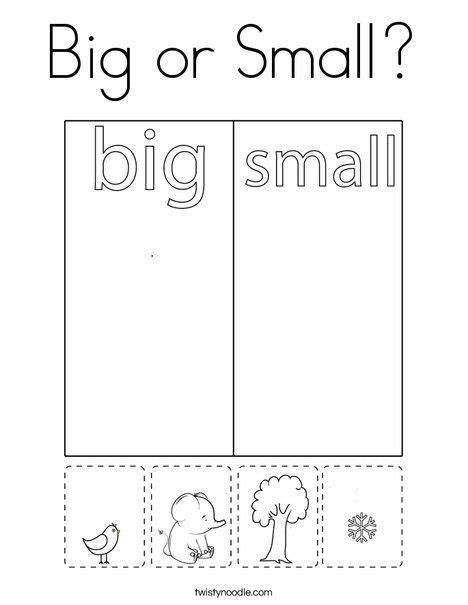 Big Or Small Coloring Page Twisty Noodle Kids Worksheets Preschool