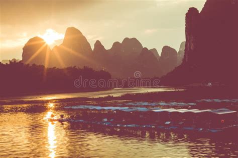 Sunset At Li River Xingping Guilin China Xingping Is A Town Stock