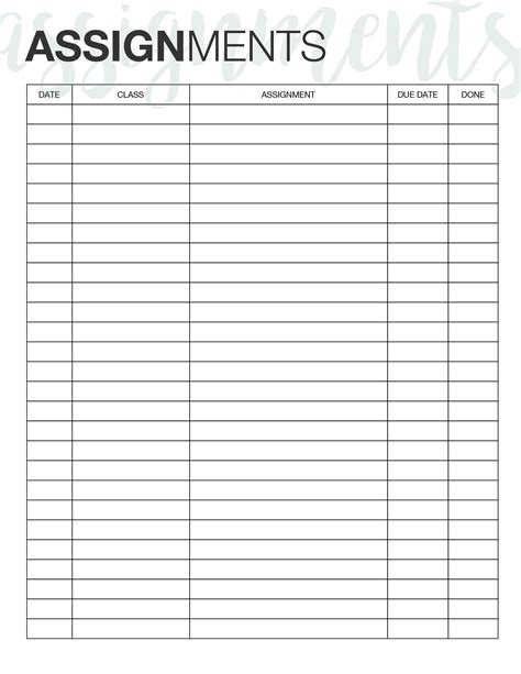 Free Assignment Tracker Printable