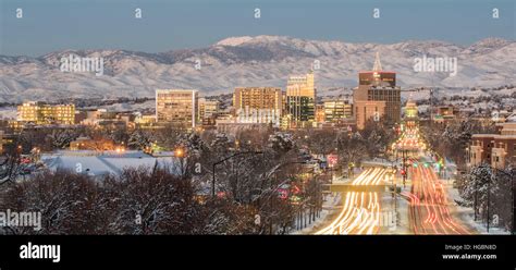 The Beautiful Boise Idaho Skyline On A Winters Night Stock Photo Alamy