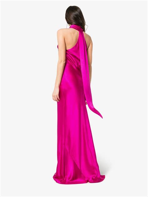 Galvan London Halterneck Silk Maxi Dress In Fuchsia Pink Lyst