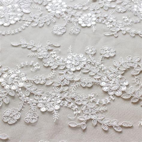 Exquisite Ivory Lace Fabric Sequined Floral Alencon Lace Etsy