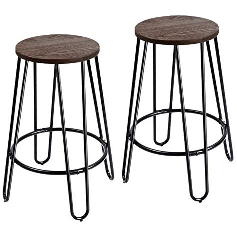 Furmax 24 Metal Stools Stackable Round Wood Top Backless Metal Indoor