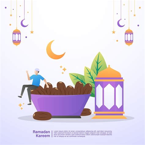 Muslim Man Happy And Enjoys The Iftar Meal Of Ramadan Illustration