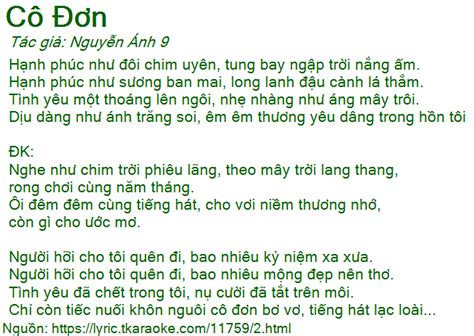 Loi Bai Hat Co Don Nguyen Anh 9 Co Nhac Nghe