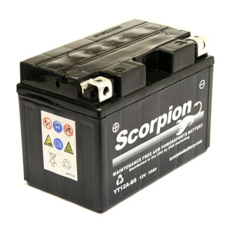 Scorpion battery delivers high quality batteries at very reasonable price, allowing you to get your atv or snowmobile back on the trail without breaking the bank. YT12A-BS Battery | Scorpion 12 Volt Motorcycle Batteries