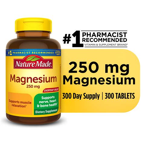 Nature Made Magnesium 250 Mg Tablets 300 Count Mineral Supplement