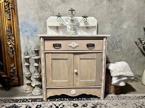 Charming Antique Marble Top Washstand Cabinet Etsy