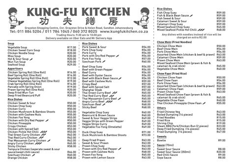 Take Away Menu Kung Fu Kitchen