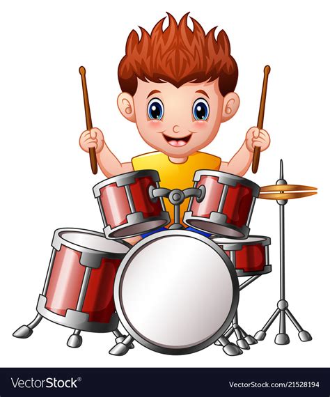 Cartoon Boy Playing A Drums Royalty Free Vector Image