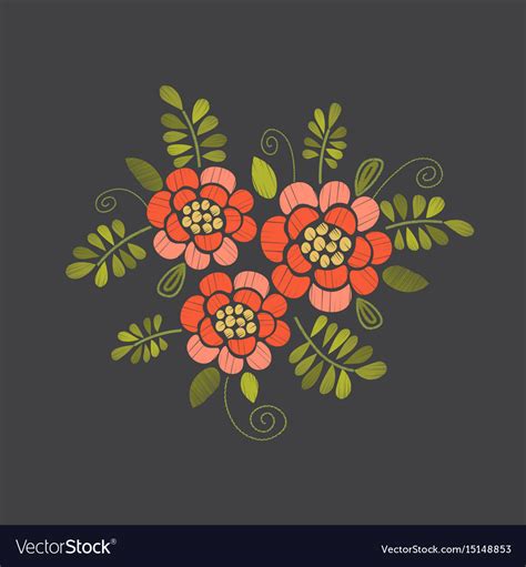 Wildflower Embroidery Pattern Vector Pattern Branch Wildflowers