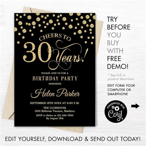 30th Birthday Party Invitation Template
