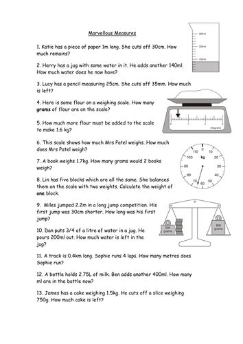 Worksheet Of Real Life Measure Problems By Alenamai Teaching Resources