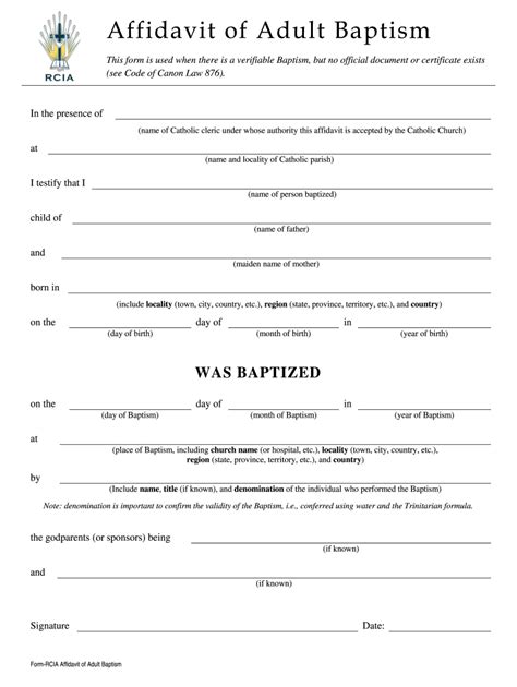 Rcia Affidavit Of Adult Baptism Fill And Sign Printable Template