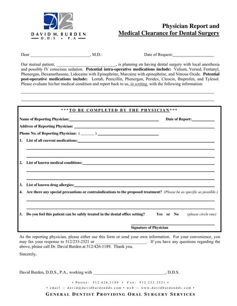 dental medical clearance forms   ms word