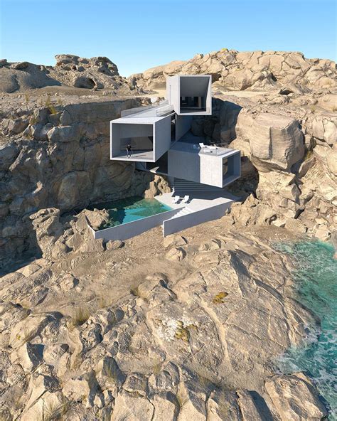 House On A Rocky Shore Designed By Ameyconcrete Houses