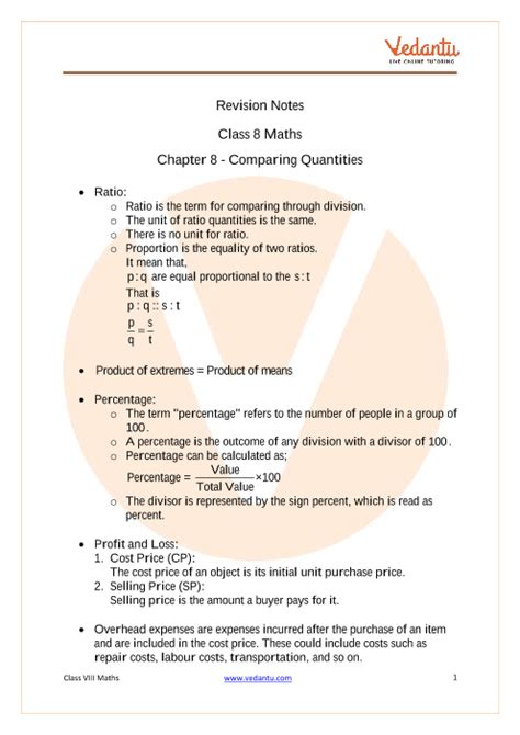 Comparing Quantities Class 8 Notes Cbse Maths Chapter 8 Pdf