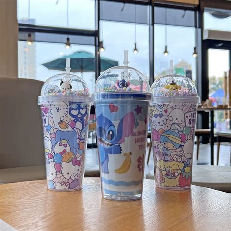 450ml New Sanrio Cartoon Plastic Cup Double Layer Crushed Ice Cup