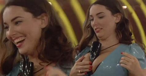 Big Brother S Harry Amelia Martin Uses Boobs To Hold Champagne Flute As