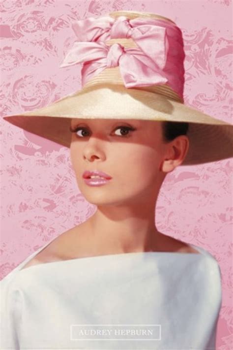 Audrey Hepburn Pink Hat Laminated Poster 24 X 36