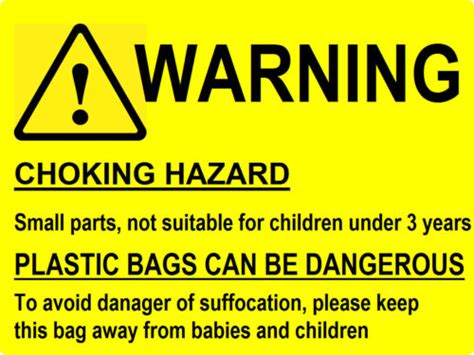 Warning Choking Hazard Plastic Bags Suffocation Large Safety Warning