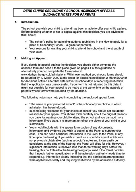 appeal letter  school admission sample