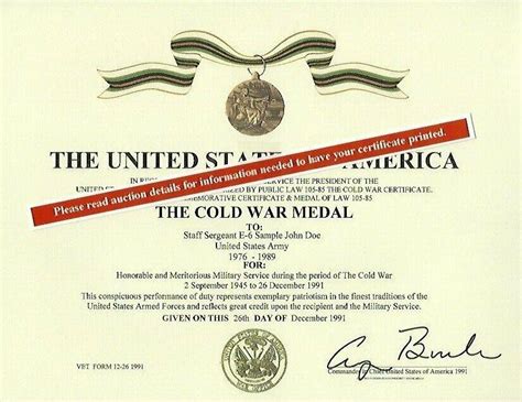 The Cold War Medal Certificate Army Navy Air Force Marines Merchant