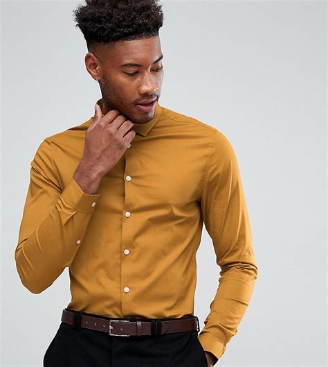Asos Tall Skinny Shirt In Mustard Yellow Skinny Shirts Denim