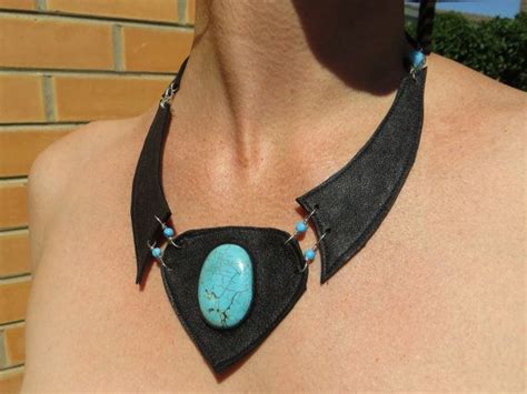 Turquoise And Leather Tribal Choker Necklace Crystal By PixeRose