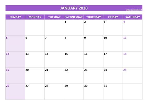 January 2020 Calendar Calendarbest