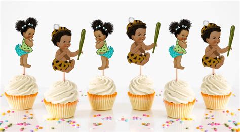African American Pebbles And Bamm Bamm Inspired Cupcake Toppers
