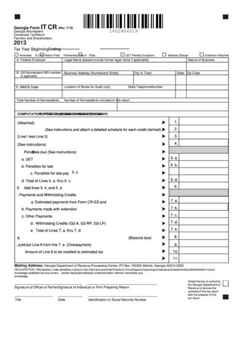 Fillable Georgia Form It Cr Georgia Nonresident