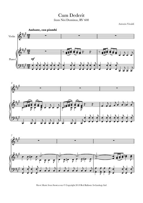 Vivaldi Cum Dederit From Nisi Dominus Sheet Music For Violin