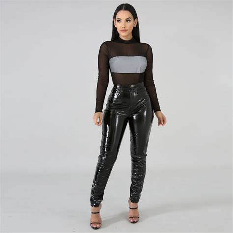 fashion luxury pu leather pants women trousers streetwear velvet high waist women pants high