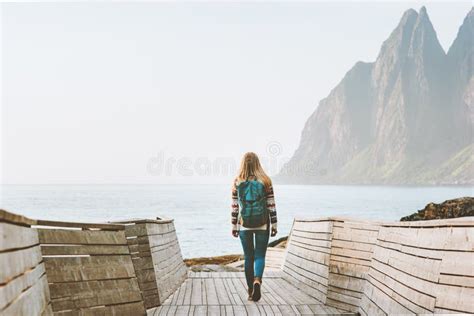 Woman Traveler Exploring Norway Travel Solo Summer Vacations Active