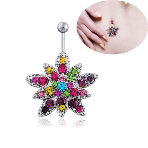 Flower Crystal Lady Womens Fashion Belly Button Ring Piercing Ombligo Surgical Steel Navel Ring