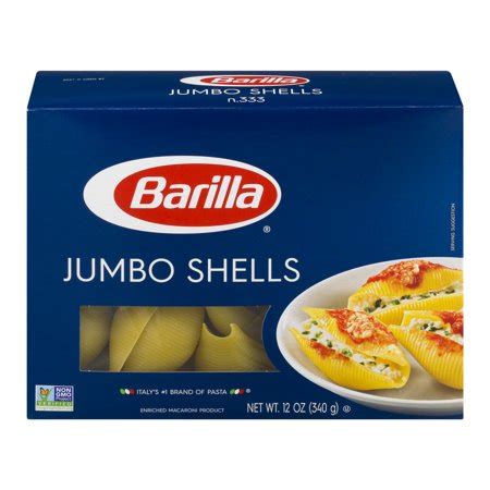 Jumbo pasta shells stuffed with three kinds of cheese and topped with creamy alfredo sauce! UPC 076808517088 - Barilla Jumbo Shells Pasta - 1 Box (12 ...
