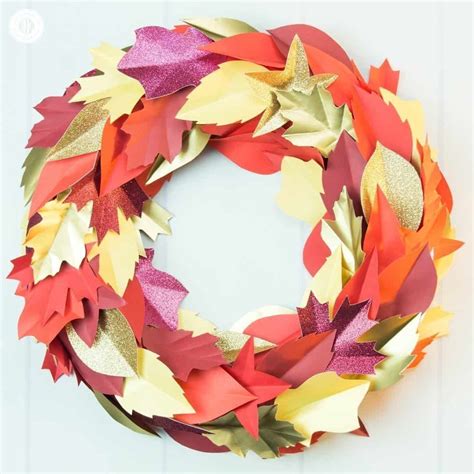 Autumn Paper Leaf Wreath And Printable Template Country