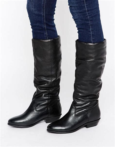 Office Hazel Slouch Flat Leather Knee Boots In Black Lyst