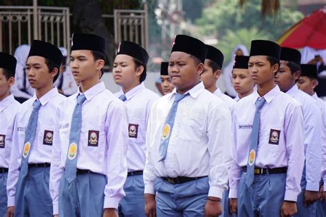 Indonesian Senior High School Students With Batik Uniforms Editorial