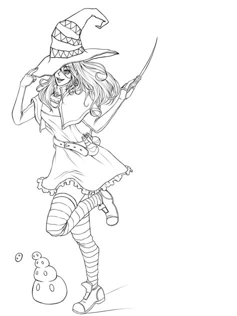 Halloween Witch Line Art By Kimikiwi48 On Deviantart